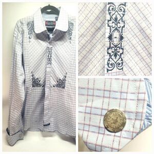 English Laundry Christopher Wicks plaid Embroidered 3XL western  dress Shirt